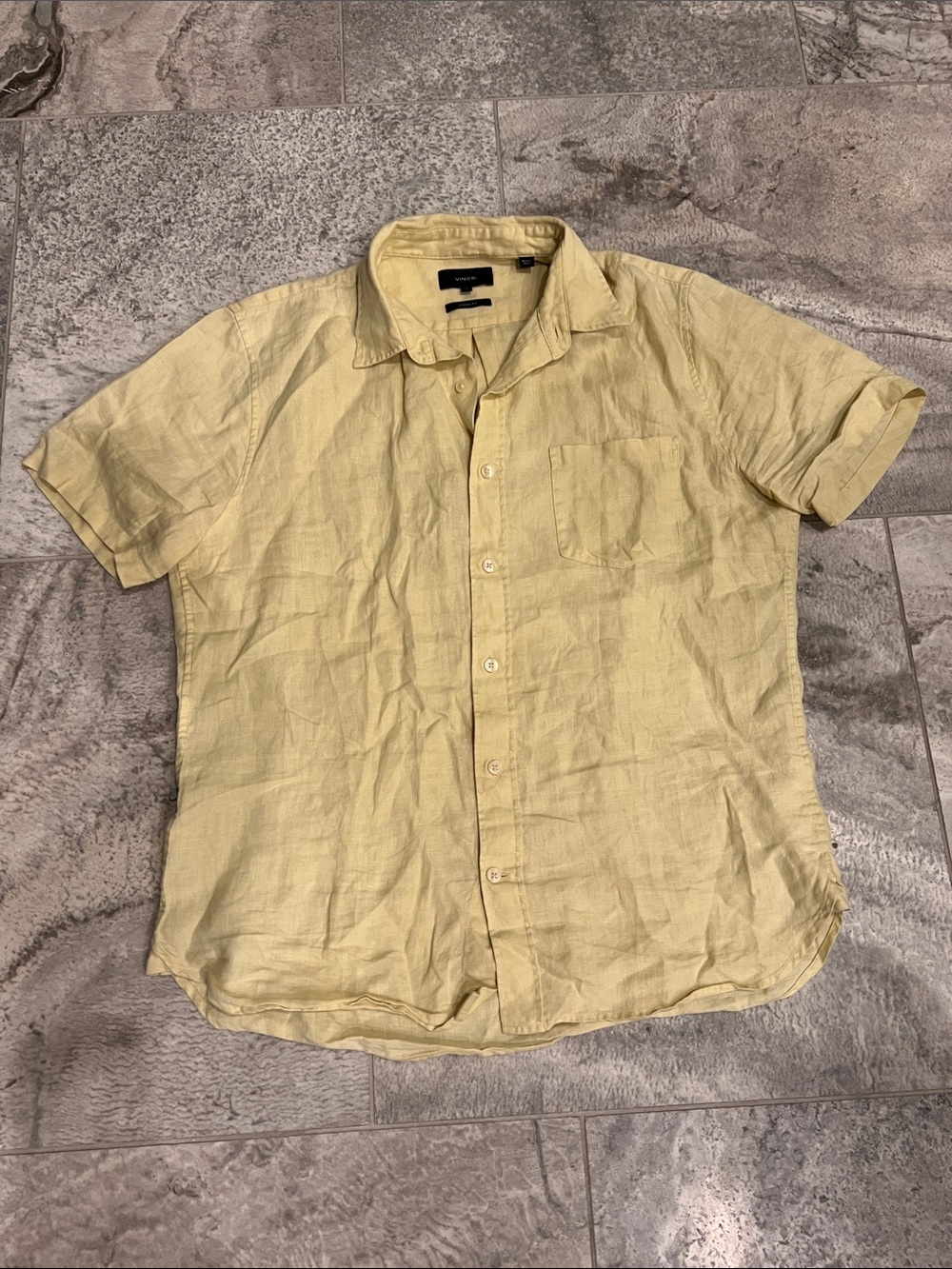 Vince Light Yellow Short-Sleeve Linen Button-Down Shirt